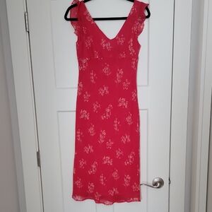 Ann Taylor Red Sheath Midi Dress V-Neck Sleeveless